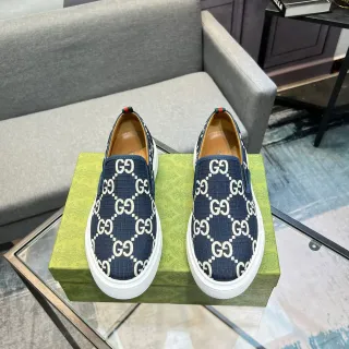 Gucci Navy White Slip-On GG Monogram Print Lifestyle Sneakers