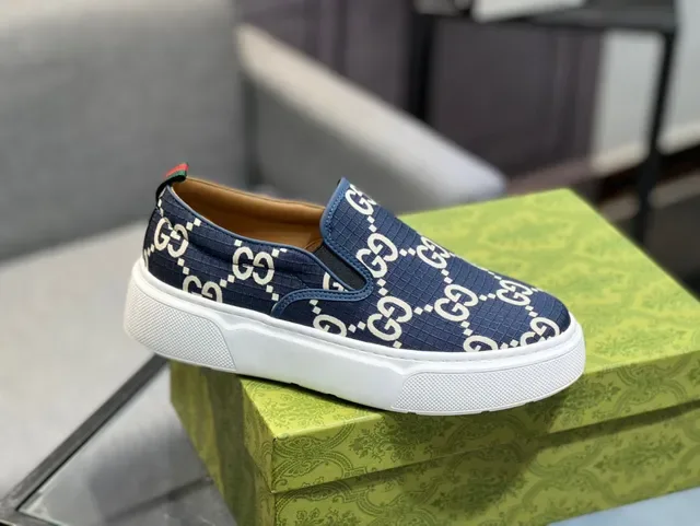 Gucci Navy White Slip-On GG Monogram Print Lifestyle Sneakers 2