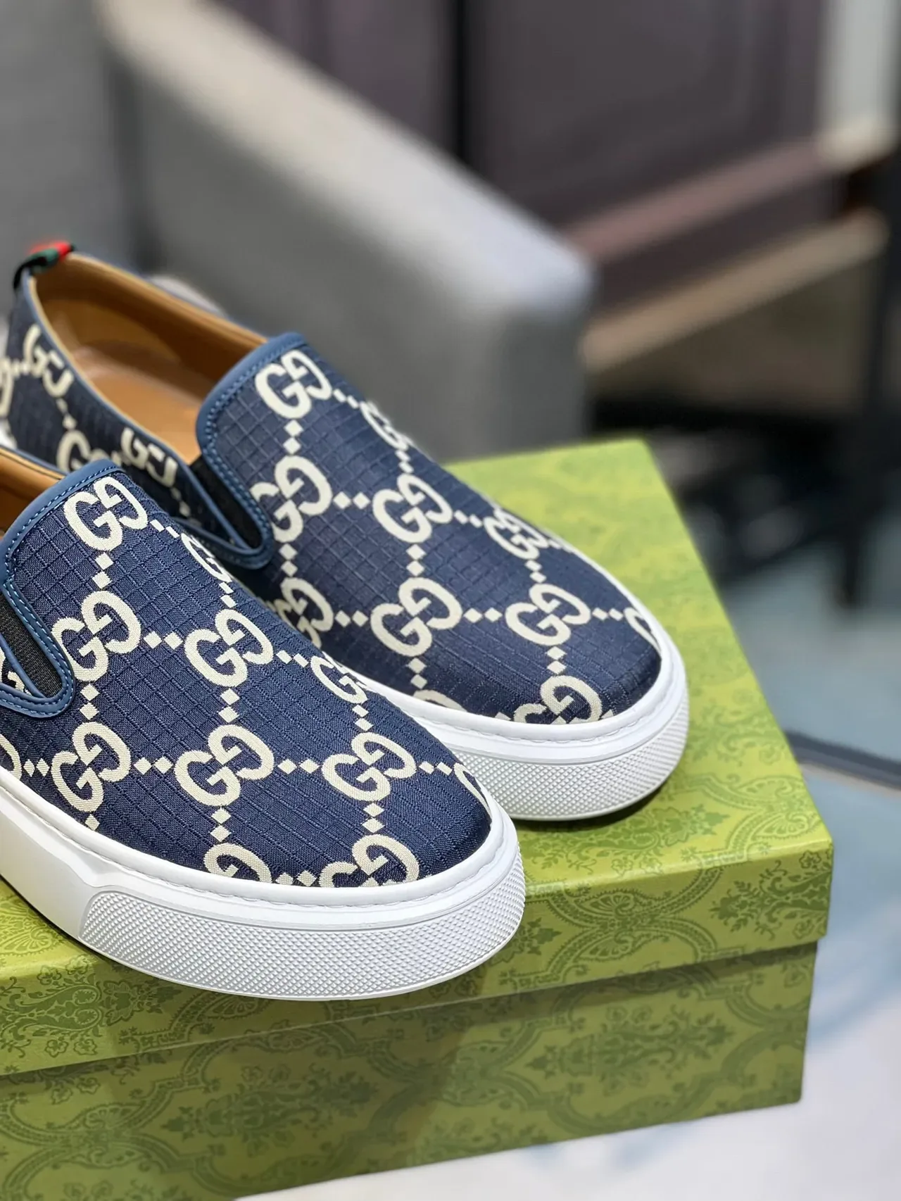 Gucci Navy White Slip-On GG Monogram Print Lifestyle Sneakers 3