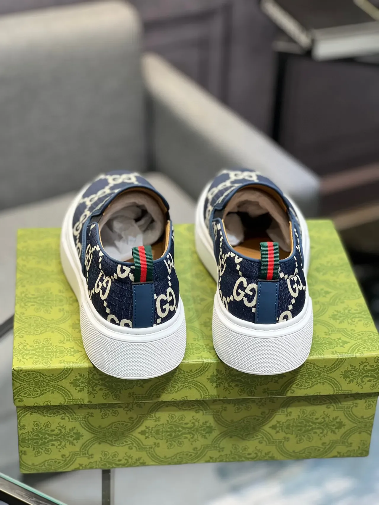 Gucci Navy White Slip-On GG Monogram Print Lifestyle Sneakers 4