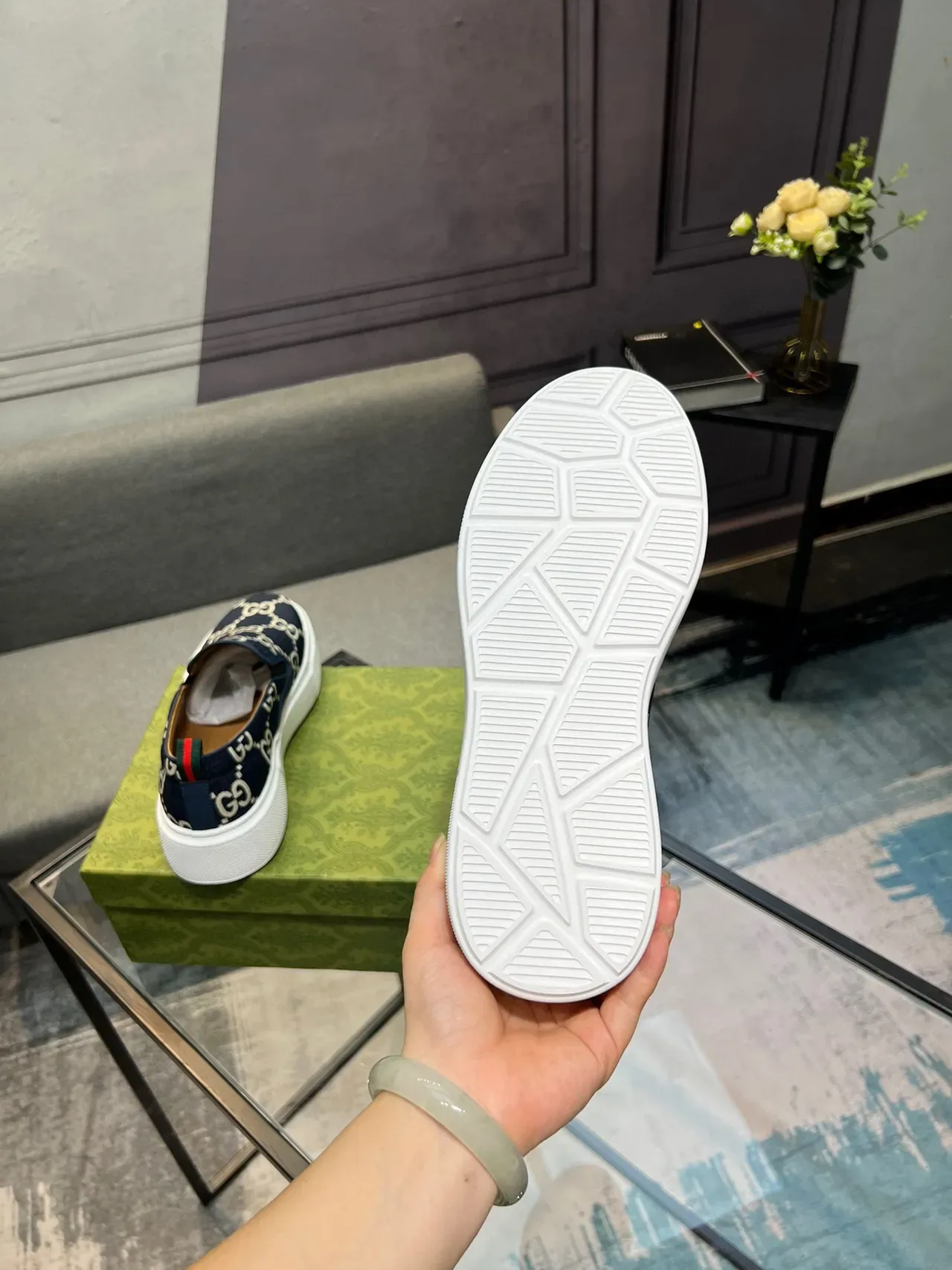 Gucci Navy White Slip-On GG Monogram Print Lifestyle Sneakers 5