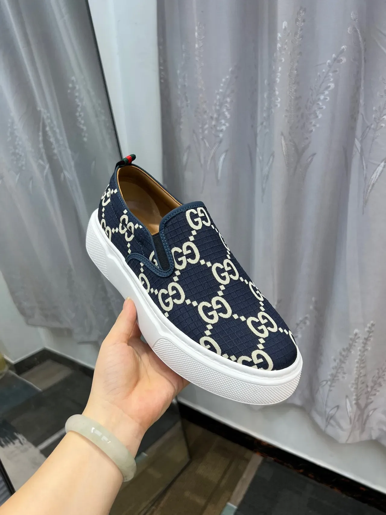 Gucci Navy White Slip-On GG Monogram Print Lifestyle Sneakers 6