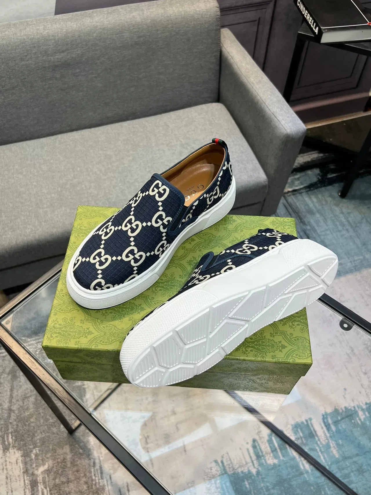 Gucci Navy White Slip-On GG Monogram Print Lifestyle Sneakers 8