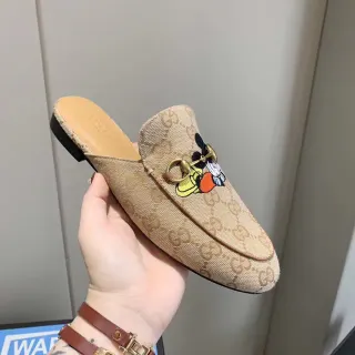 Gucci Ophidia Beige GG Monogram Mickey Mouse Mule Loafer