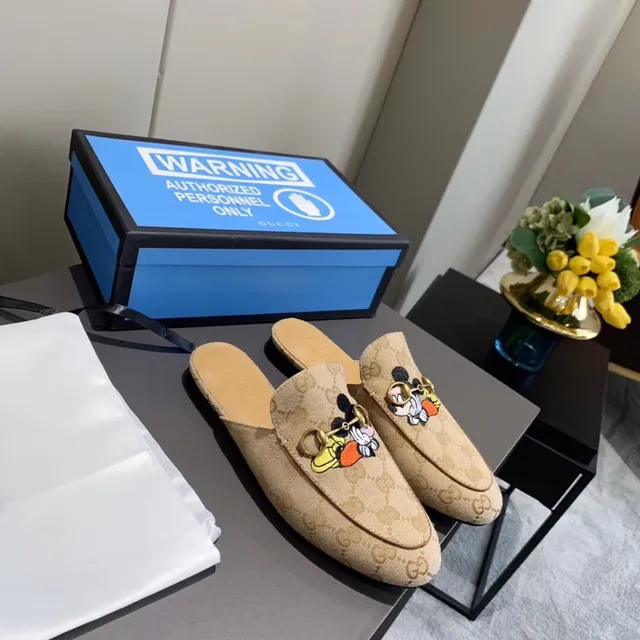 Gucci Ophidia Beige GG Monogram Mickey Mouse Mule Loafer 2