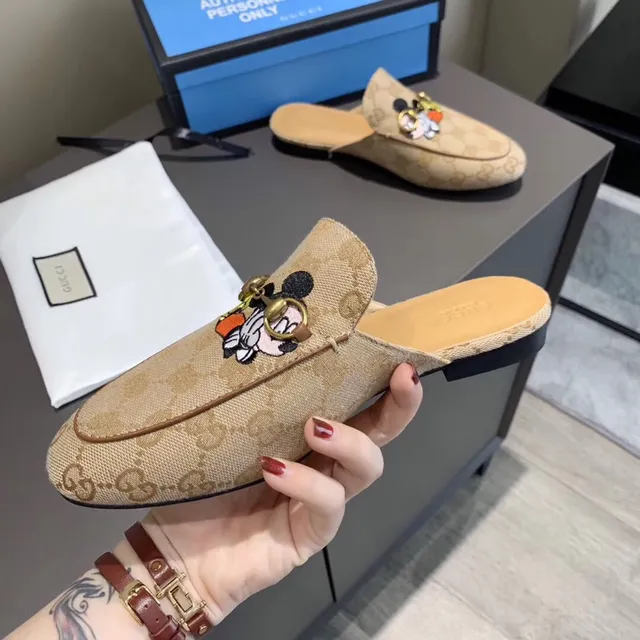 Gucci Ophidia Beige GG Monogram Mickey Mouse Mule Loafer 3