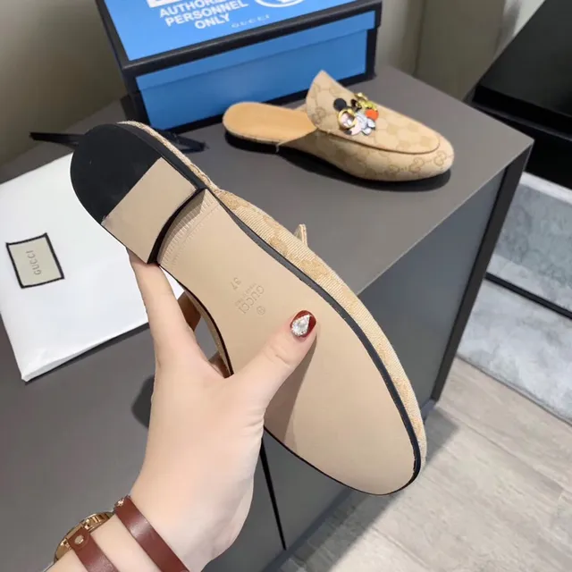 Gucci Ophidia Beige GG Monogram Mickey Mouse Mule Loafer 6