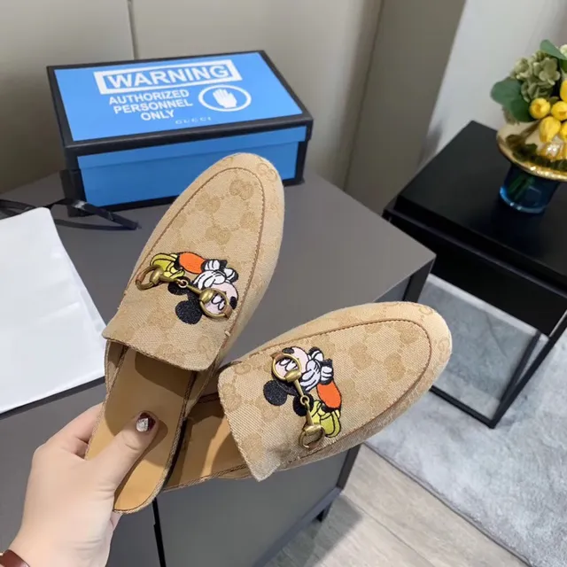 Gucci Ophidia Beige GG Monogram Mickey Mouse Mule Loafer 8