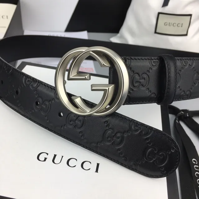 Gucci Ophidia Black Embossed GG Leather Belt 5