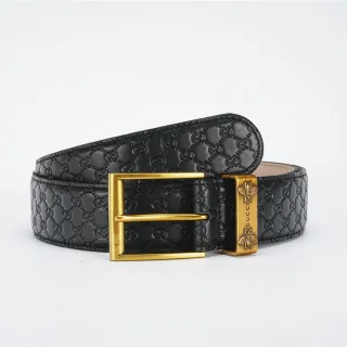 Gucci Ophidia Black Embossed GG Monogram Leather Belt