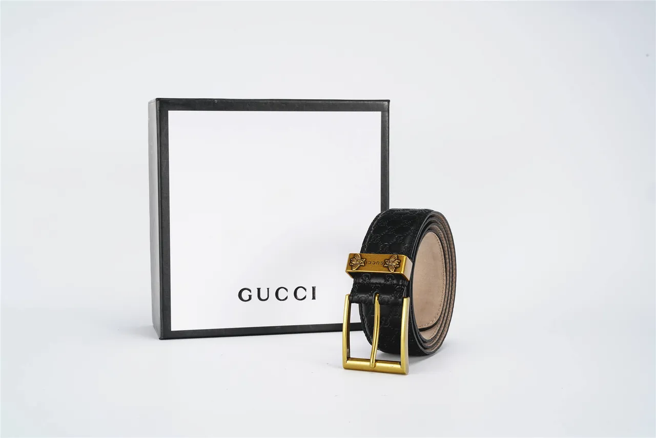 Gucci Ophidia Black Embossed GG Monogram Leather Belt 5