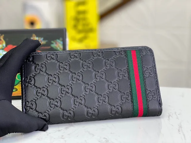 Gucci Ophidia Black Embossed GG Web Stripe Long Wallet 5