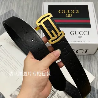 Gucci Ophidia Black Gold Embossed GG Monogram Rectangular Buckle Leather Belt