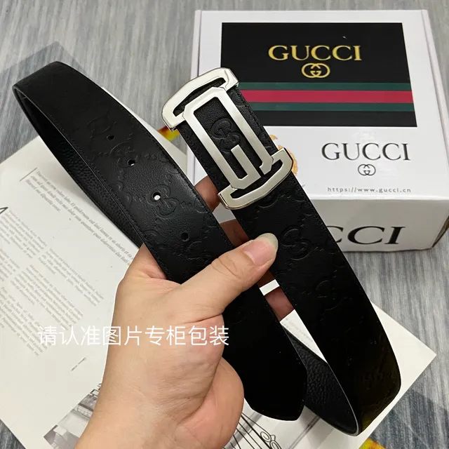 Gucci Ophidia Black Gold Embossed GG Monogram Rectangular Buckle Leather Belt 5
