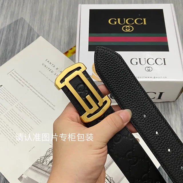 Gucci Ophidia Black Gold Embossed GG Monogram Rectangular Buckle Leather Belt 10