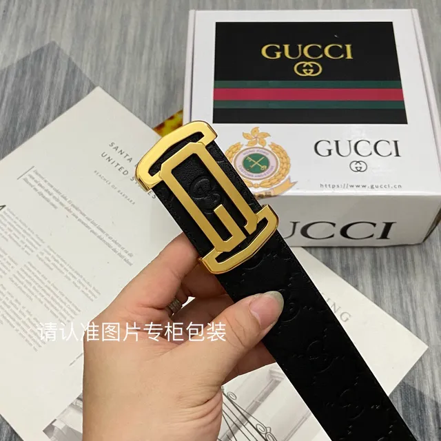 Gucci Ophidia Black Gold Embossed GG Monogram Rectangular Buckle Leather Belt 11