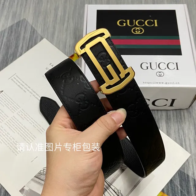 Gucci Ophidia Black Gold Embossed GG Monogram Rectangular Buckle Leather Belt 12