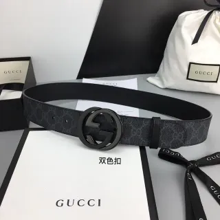 Gucci Ophidia Black Gray GG Monogram Canvas Interlocking G Buckle Leather Belt