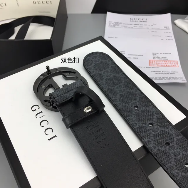 Gucci Ophidia Black Gray GG Monogram Canvas Interlocking G Buckle Leather Belt 8