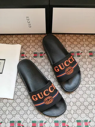 Gucci Ophidia Black Orange Web Strap Slippers 2
