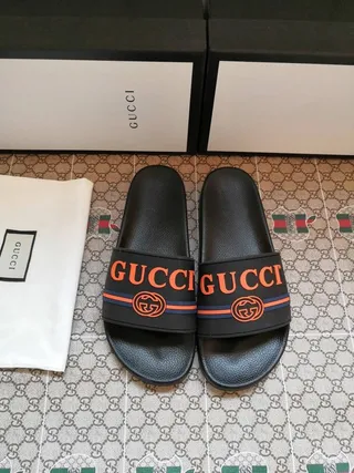 Gucci Ophidia Black Orange Web Strap Slippers 8