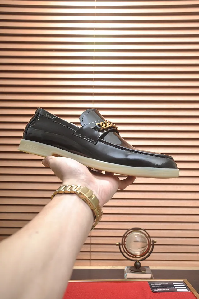 Gucci Ophidia Black Patent Leather Gold Chain Loafers 2