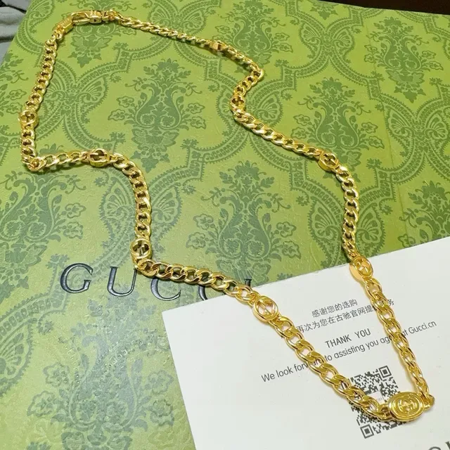 Gucci Ophidia Corrente Curb-Link Dourado Preto Interlocking G Motif Colar 3