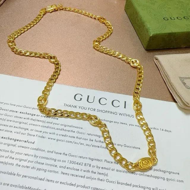 Gucci Ophidia Corrente Curb-Link Dourado Preto Interlocking G Motif Colar 4