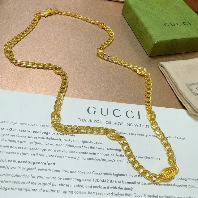 Gucci Ophidia Corrente Curb-Link Dourado Preto Interlocking G Motif Colar 6