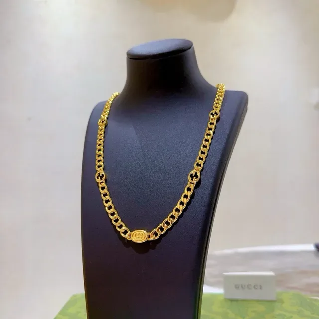 Gucci Ophidia Corrente Curb-Link Dourado Preto Interlocking G Motif Colar 7