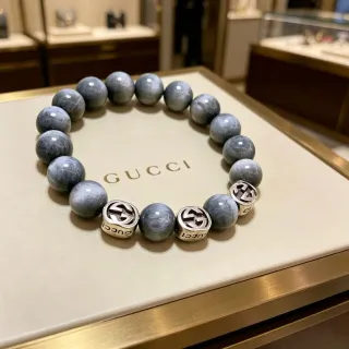 Gucci Ophidia Pulsera Gris Plata Cuentas de Piedra Marmoleada Charms Interlocking G