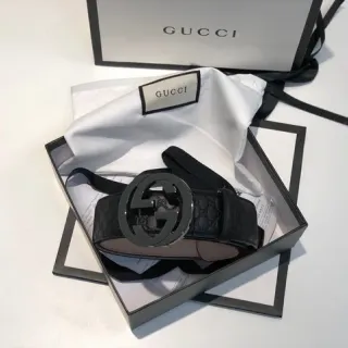 Gucci Ophidia Interlocking G Black GG Monogram Leather Belt