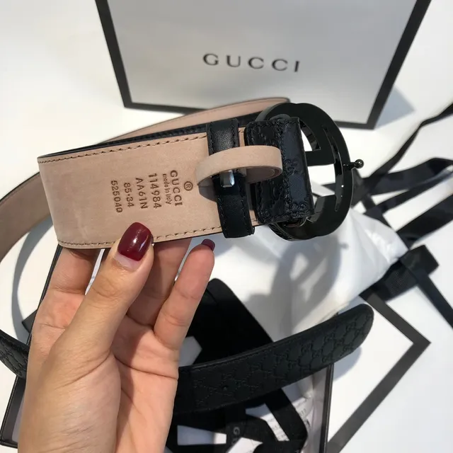 Gucci Ophidia Interlocking G Black GG Monogram Leather Belt 2