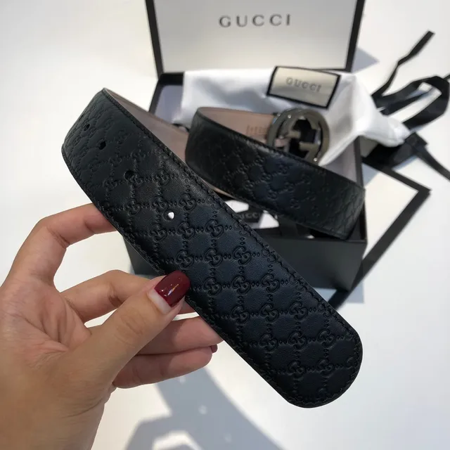 Gucci Ophidia Interlocking G Black GG Monogram Leather Belt 4