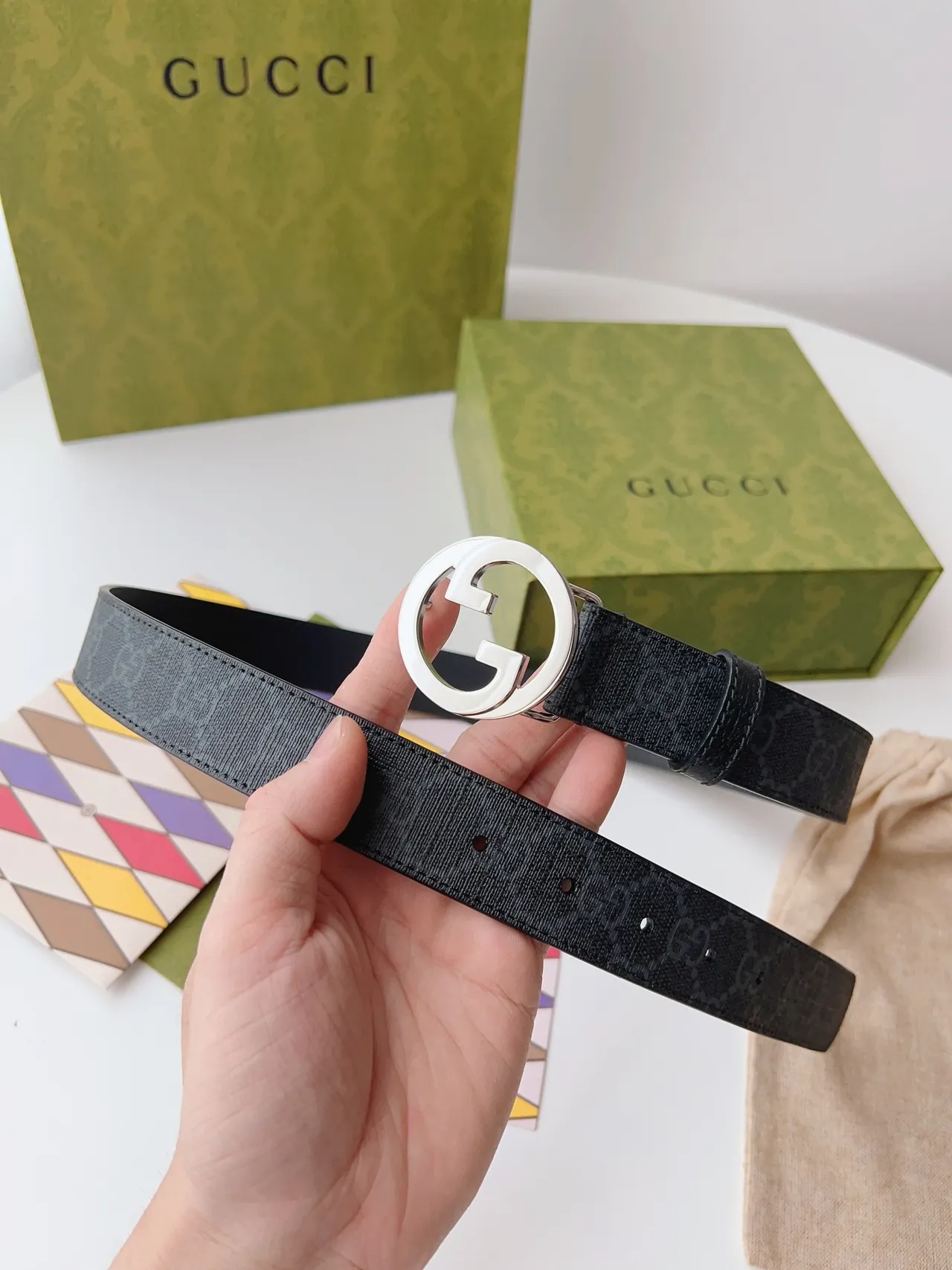 Gucci Ophidia Interlocking G Buckle GG Monogram Leather Belt 2