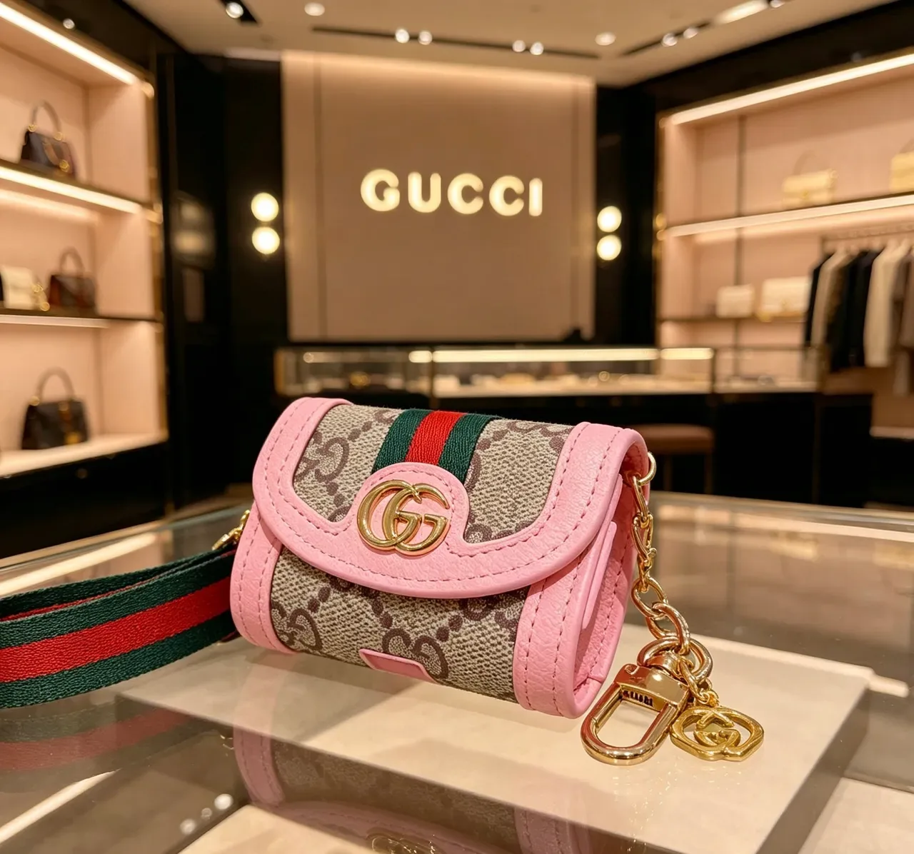 Gucci Ophidia Pink Beige Flap-Top Monogram Canvas Crossbody Bag 2