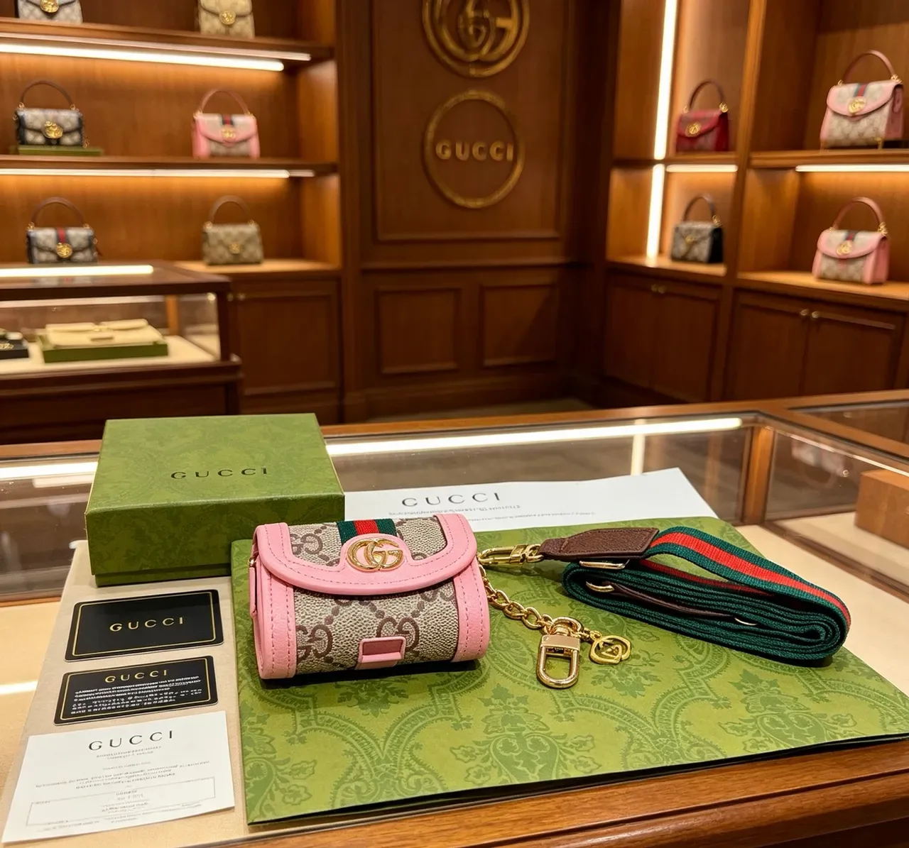 Gucci Ophidia Pink Beige Flap-Top Monogram Canvas Crossbody Bag 3