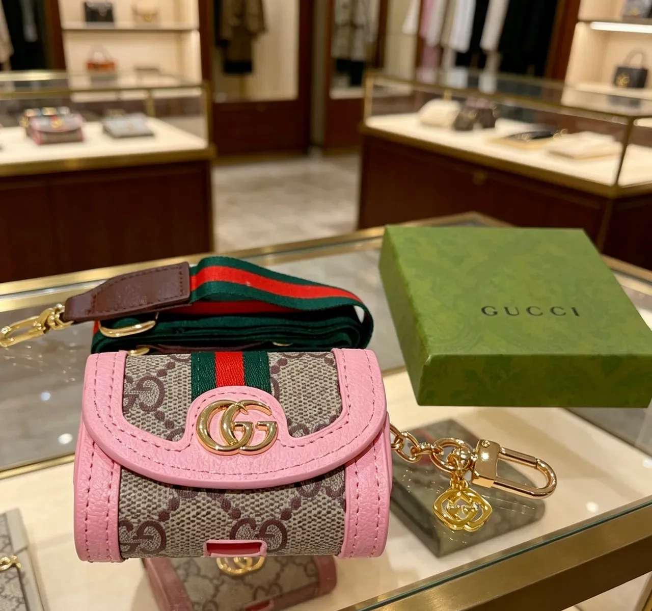 Gucci Ophidia Pink Beige Flap-Top Monogram Canvas Crossbody Bag 4