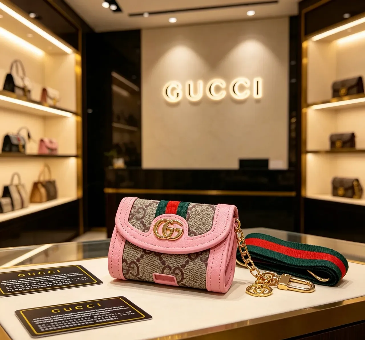 Gucci Ophidia Pink Beige Flap-Top Monogram Canvas Crossbody Bag 5