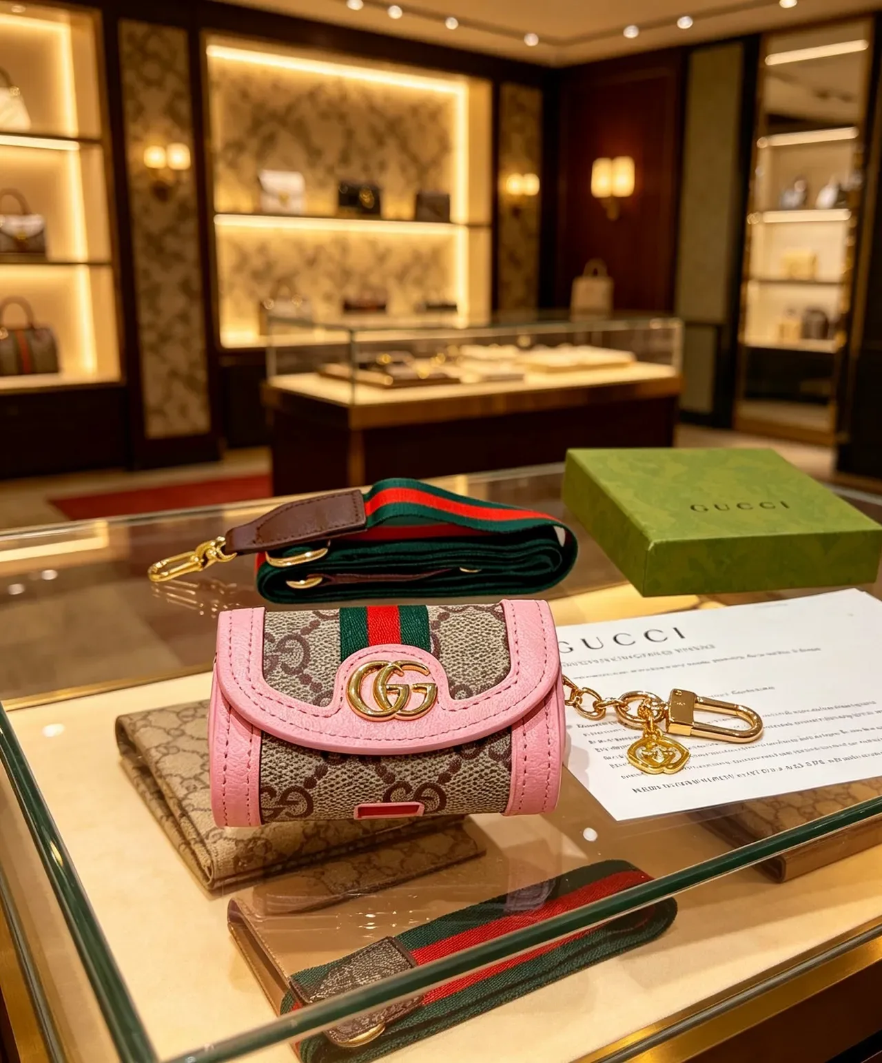 Gucci Ophidia Pink Beige Flap-Top Monogram Canvas Crossbody Bag 6