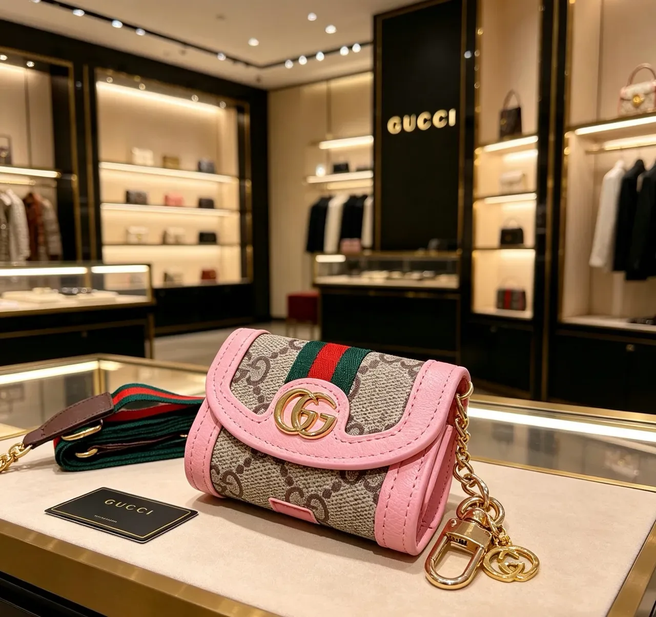 Gucci Ophidia Pink Beige Flap-Top Monogram Canvas Crossbody Bag 8