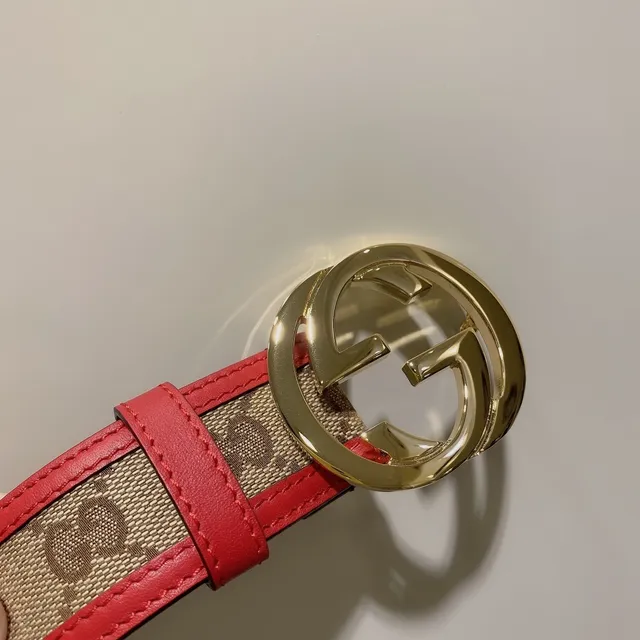 Gucci Ophidia Red Beige GG Monogram Canvas Trim Leather Belt 6