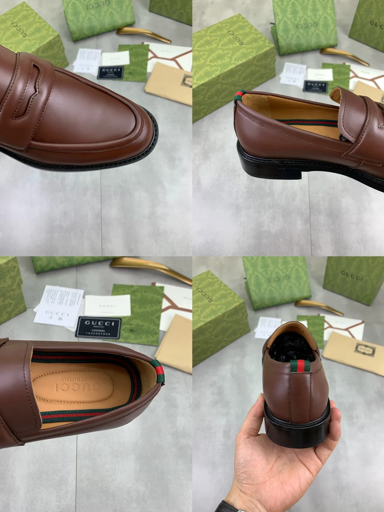 Gucci Penny Loafer Brown Black Strap Smooth Leather Loafer 2