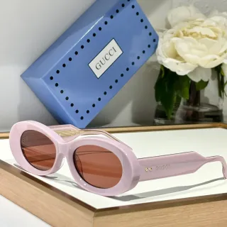 Gucci Pink Brown Oval Acetate Frame Gold-Tone Bridge Accent Sunglasses
