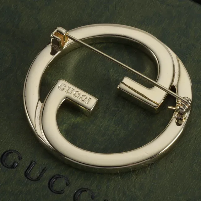 Gucci Ouro Rosa Circular Esmalte Interlocking G Logo Broche 2