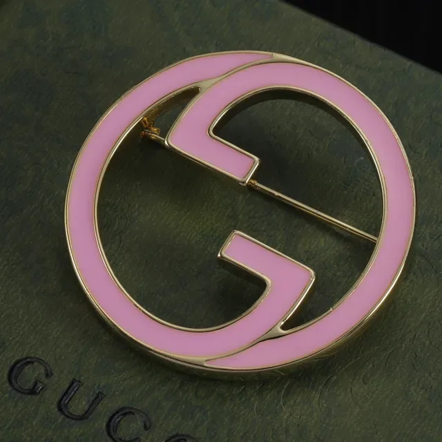 Gucci Ouro Rosa Circular Esmalte Interlocking G Logo Broche 3