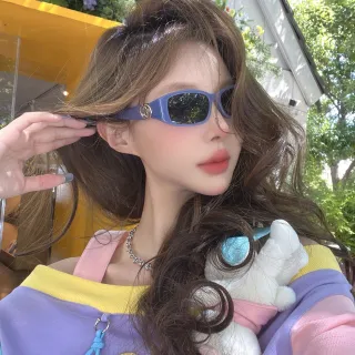 Gucci Purple Blue Rectangular Narrow-Frame Matte Acetate Sunglasses