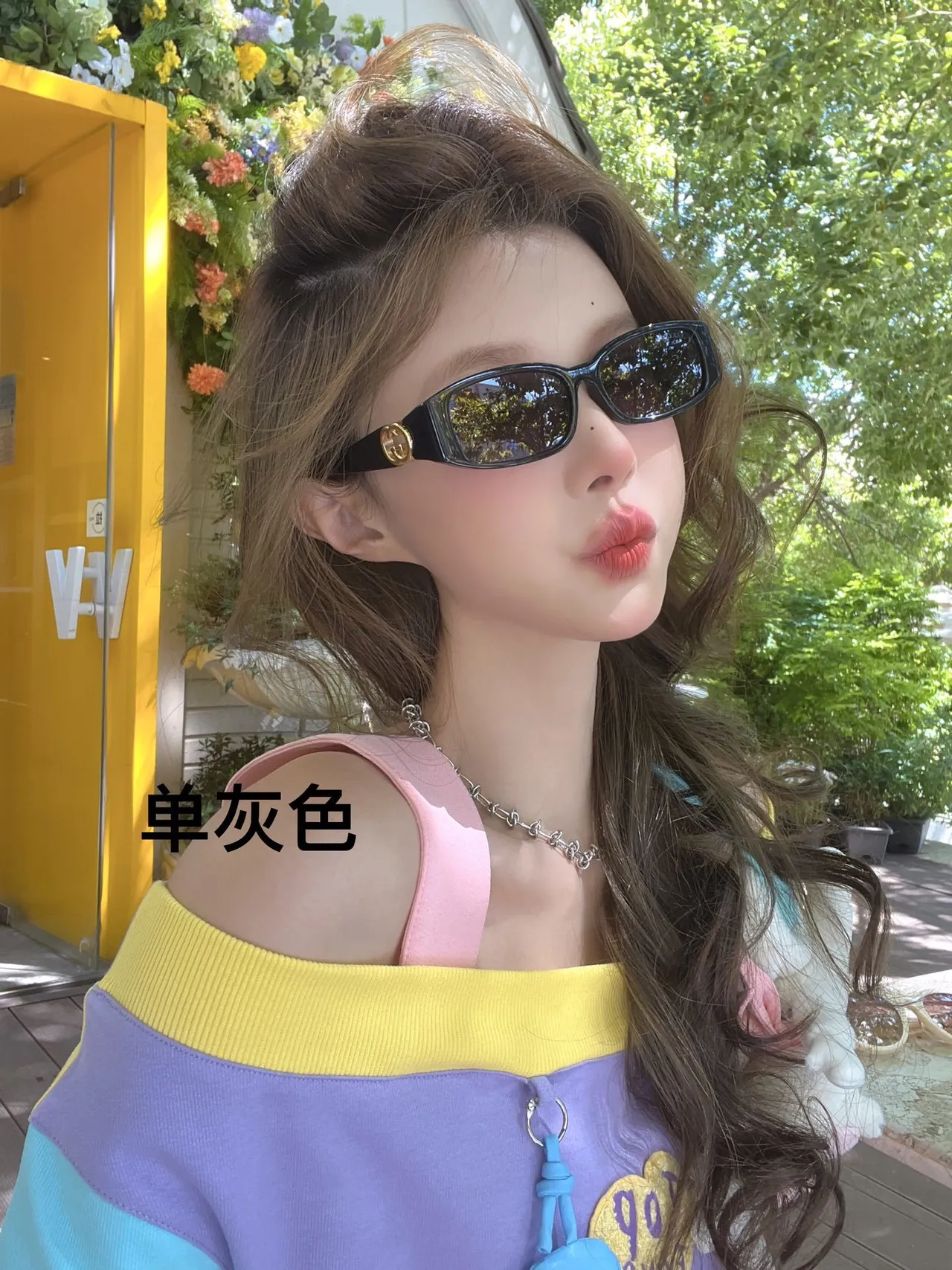 Gucci Purple Blue Rectangular Narrow-Frame Matte Acetate Sunglasses 4