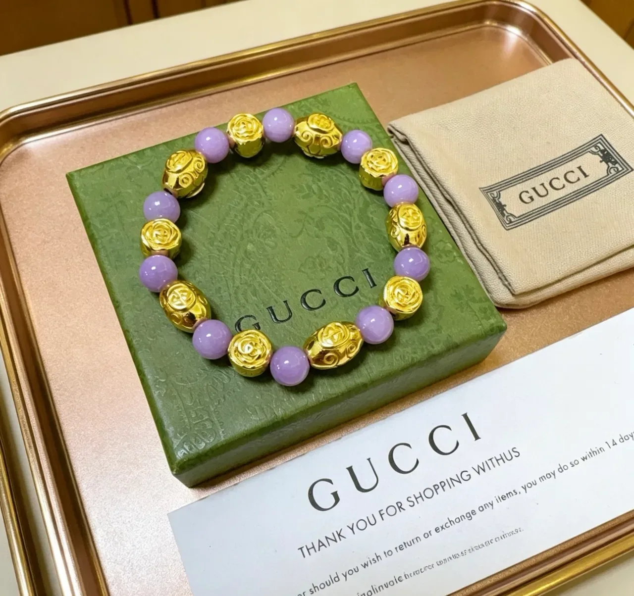 Gucci Purple Gold Beaded Metal Bracelet 2