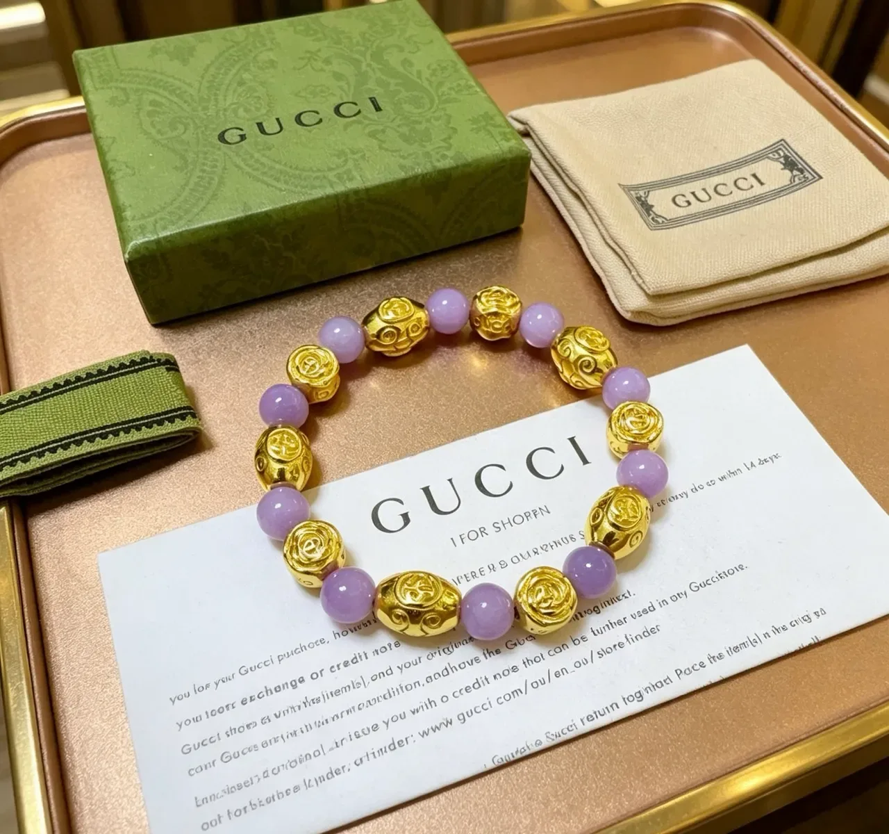Gucci Purple Gold Beaded Metal Bracelet 4